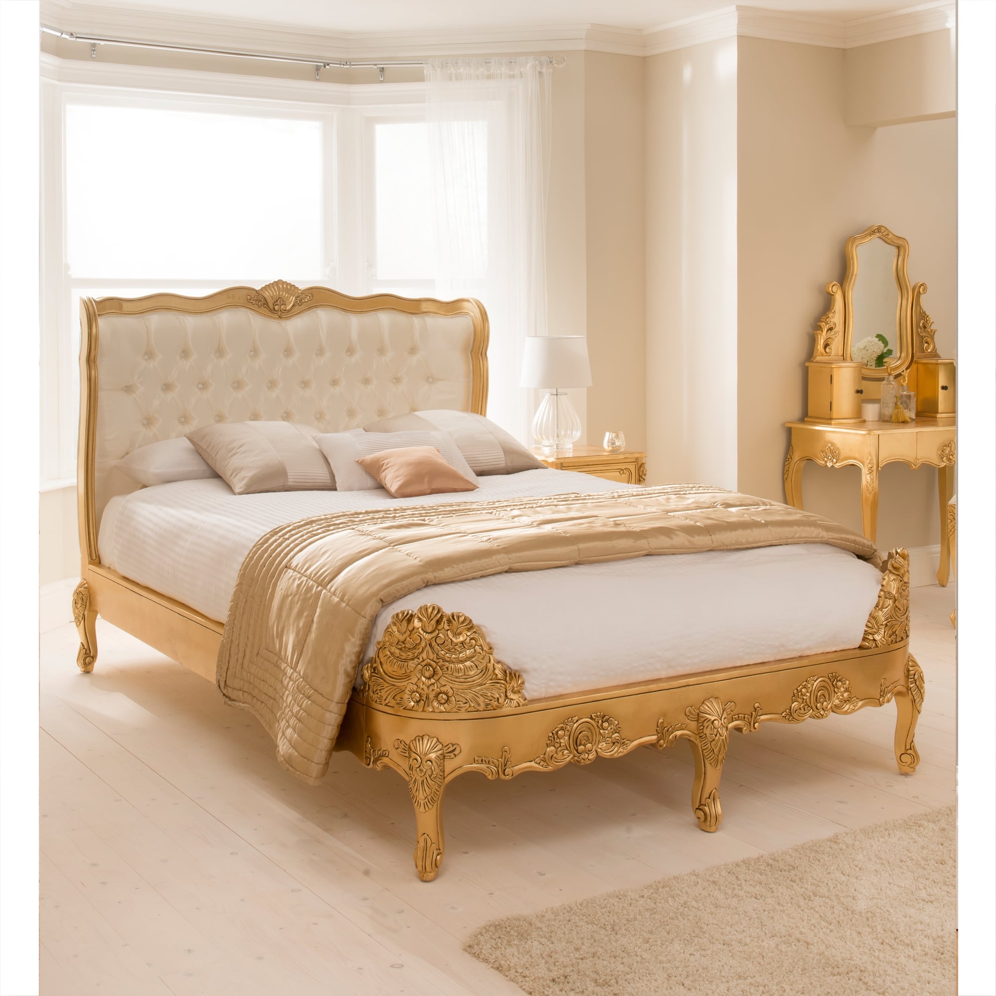 Gold Leaf Antique French Style Bed